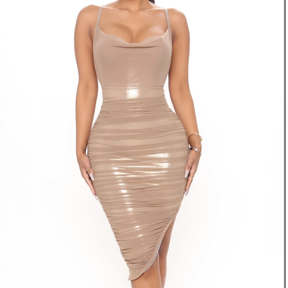 Glistening mocha midi dress